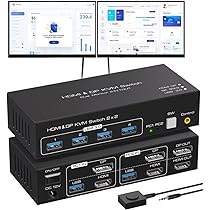 2 HDMI + DisplayPort USB 3.0 KVMスイッチ Amazon.com: 8K USB3.0 HDMI KVM Switch 2 Computers 2 Monitors